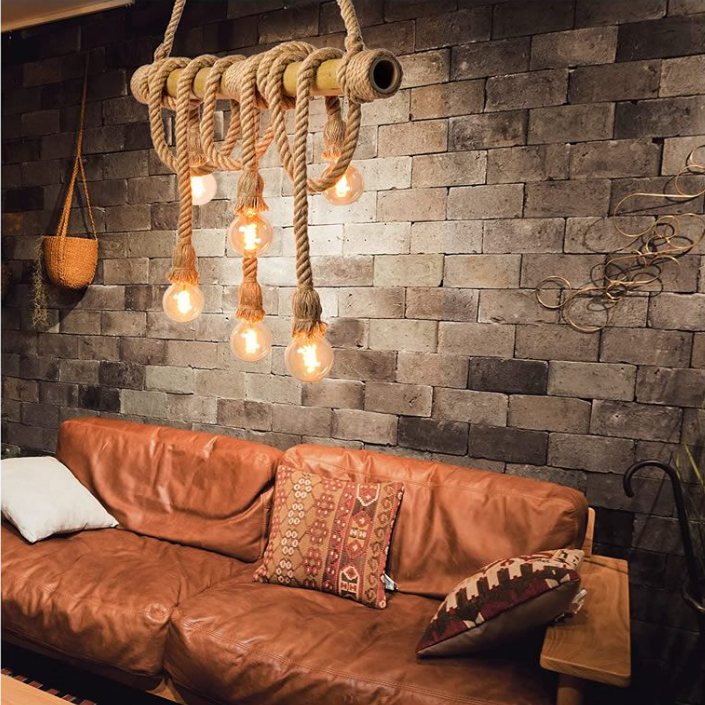 6 Light Bamboo Wood Ceiling Pendant Light