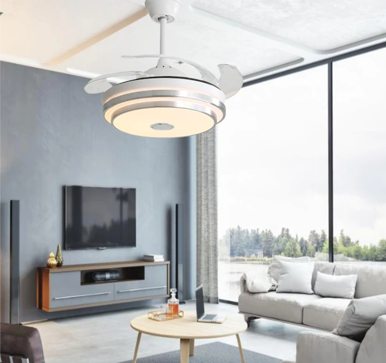 Bluetooth Speaker Retractable Ceiling Fan With Remote
