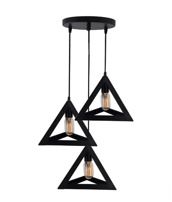 Black Modern Three Hanging Pyramid Pendant Light