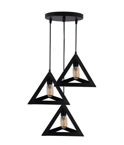 Black Modern Three Hanging Pyramid Pendant Light