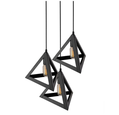 Black Modern Three Hanging Pyramid Pendant Light
