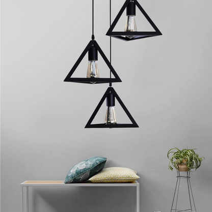 Black Modern Three Hanging Pyramid Pendant Light