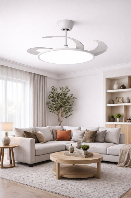 Slim Line Retractable Blade Ceiling Fan With Remote