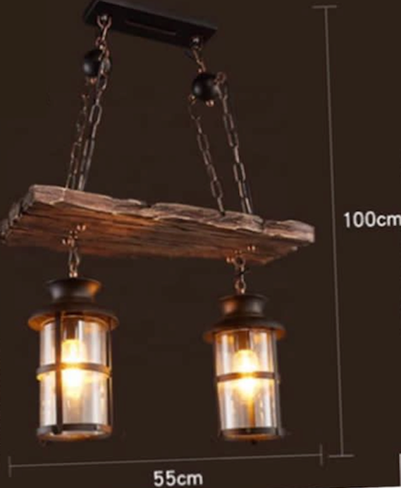 Rustic Wood & Iron 2 Lamp Pendant