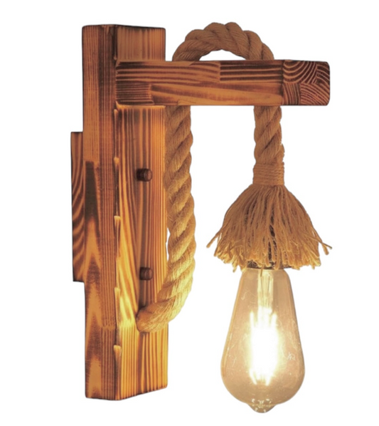 Wooden Wall light With Hemp Rope
