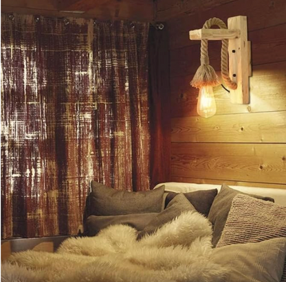 Wooden Wall light With Hemp Rope