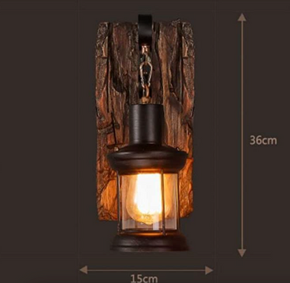 Rustic Wood & Iron Wall Lamp