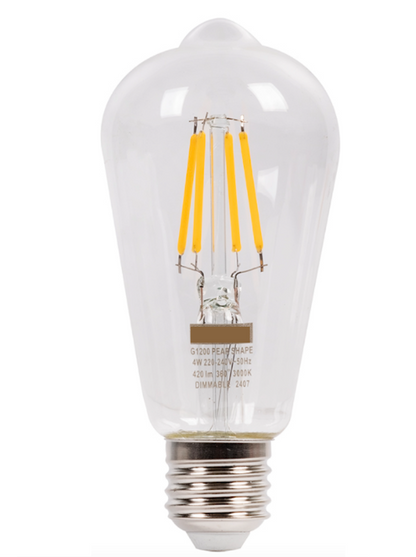 Dimmable Warm White Filament 4W E27 Light Bulb - Pear Shape