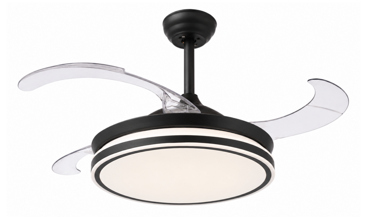 Black Retractable 3-Blade Ceiling Fan With Remote