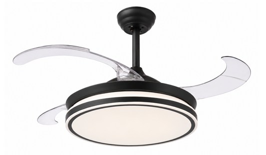 Black Retractable 3-Blade Ceiling Fan With Remote