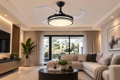 Black Retractable 3-Blade Ceiling Fan With Remote