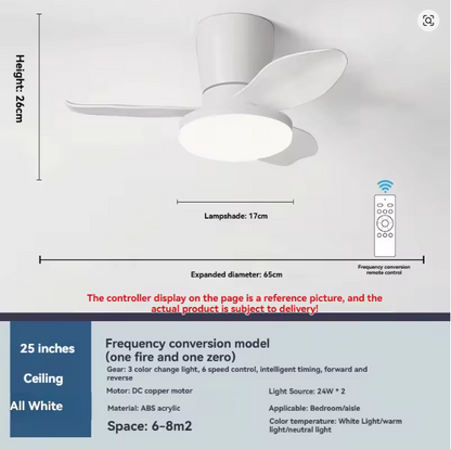 65cm Compact Three Blade Ceiling Fan With Remote Control - 25 Inch