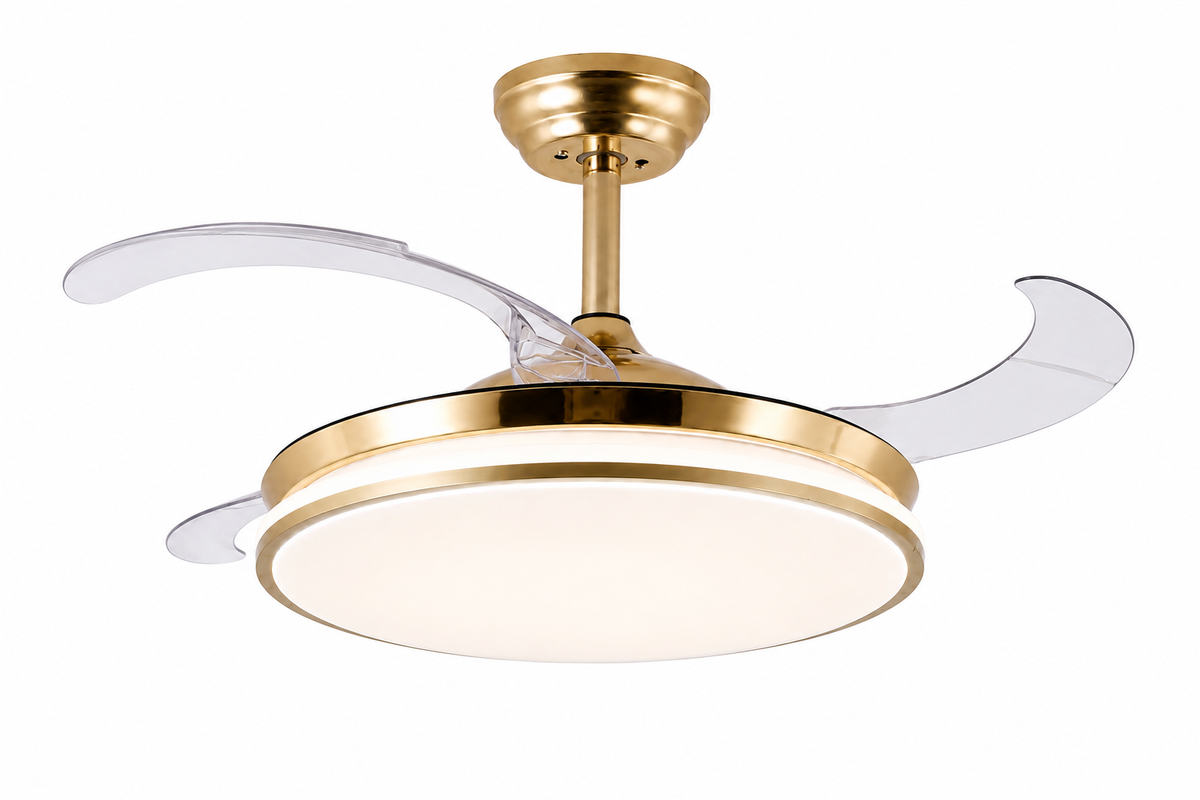 Gold Retractable Blade Ceiling Fan With Remote