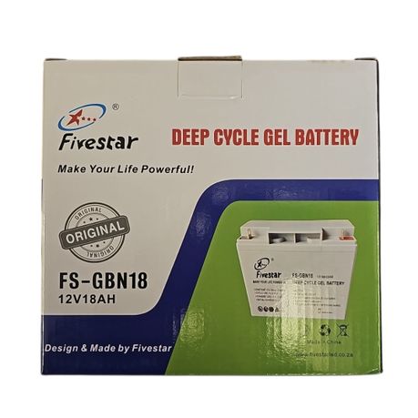 Fivestar deep cycle gel battery packaging on a white background