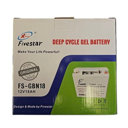 Fivestar deep cycle gel battery packaging on a white background