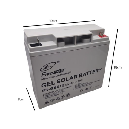 Fivestar gel solar battery with dimensions labeled on a white background