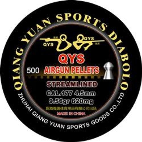 QYS AIRGUN PELLETS, STREAMLINED HEAVY, 4.5MM 9.56GRAIN