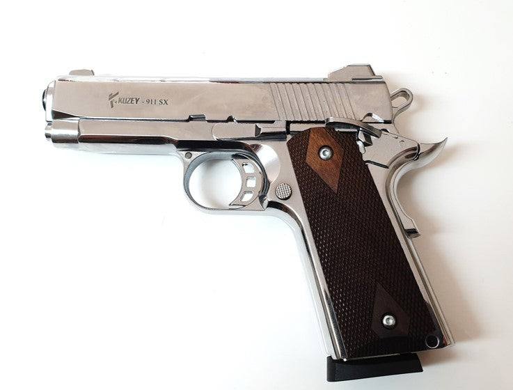 KUZEY 911SXW BLANK/SIGNAL GUN (SILVER WITH WALNUT GRIP)