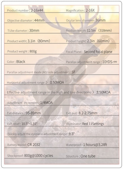 T-EAGLE SCOPE, ED 2-16X44 SF