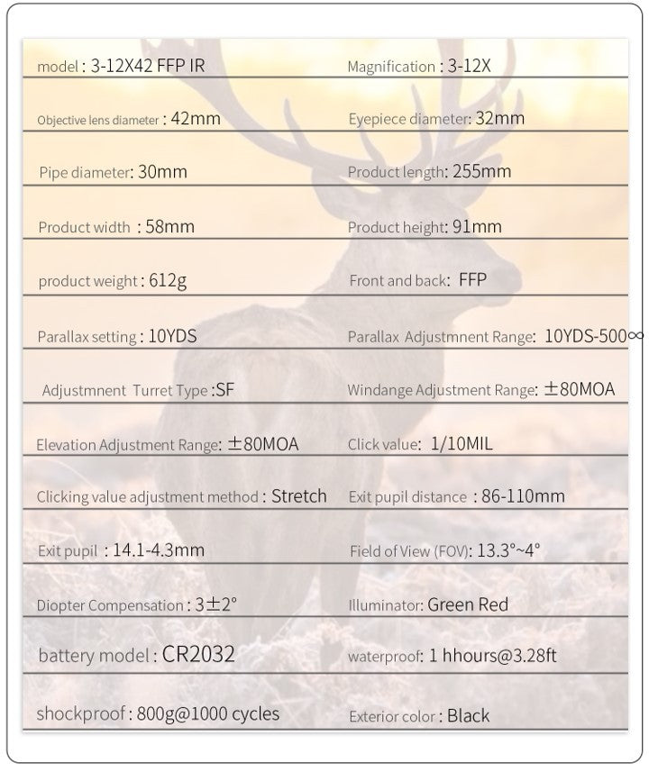 T-EAGLE SCOPE, MR 3-12X42 FFP