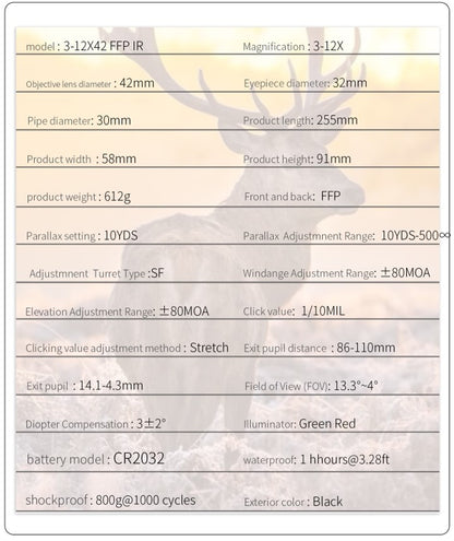 T-EAGLE SCOPE, MR 3-12X42 FFP