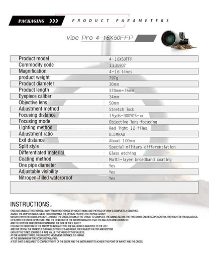 T-EAGLE SCOPE, 4-16X50FFP, VIPER