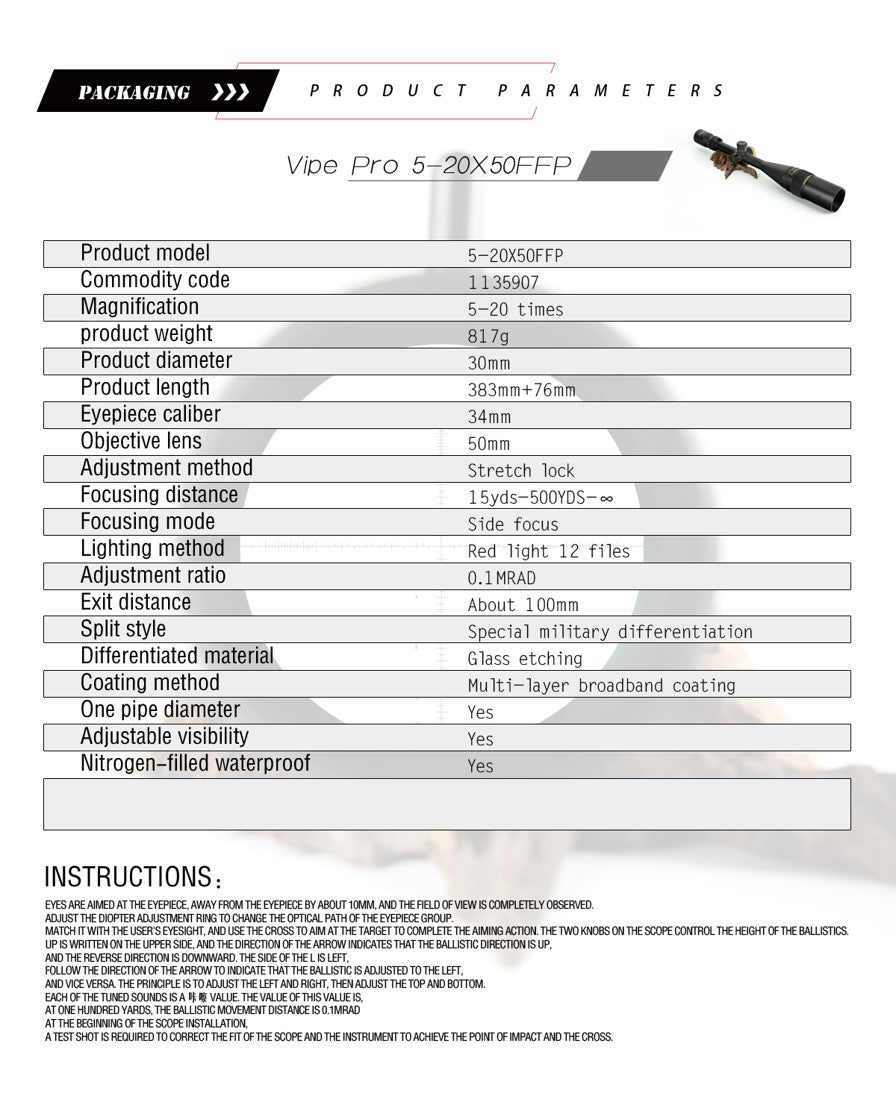 T-EAGLE SCOPE, 5-20X50 FFP, VIPER