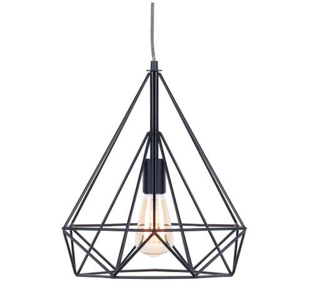 Geometric Diamond Shaped Industrial Pendant Light - Black