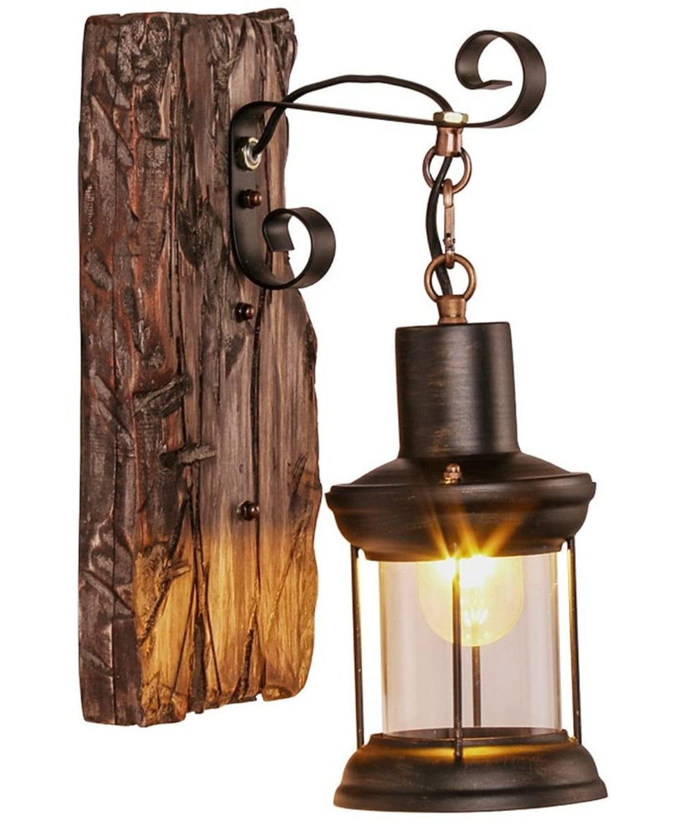 Rustic Wood & Iron Wall Lamp