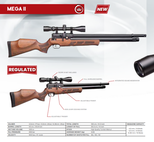 Kral Puncher Mega 2 PCP 5.5mm Walnut, Regulated